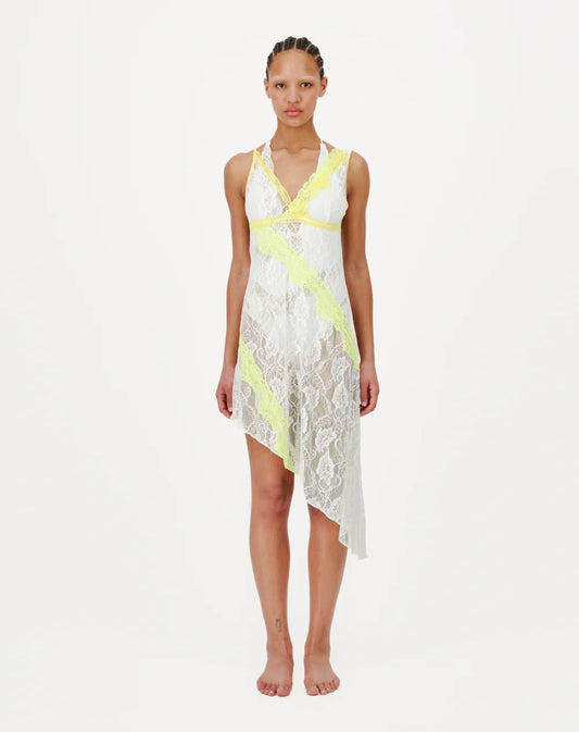 ASYMMETRIC SLIP DRESS WITH LACE TRIM