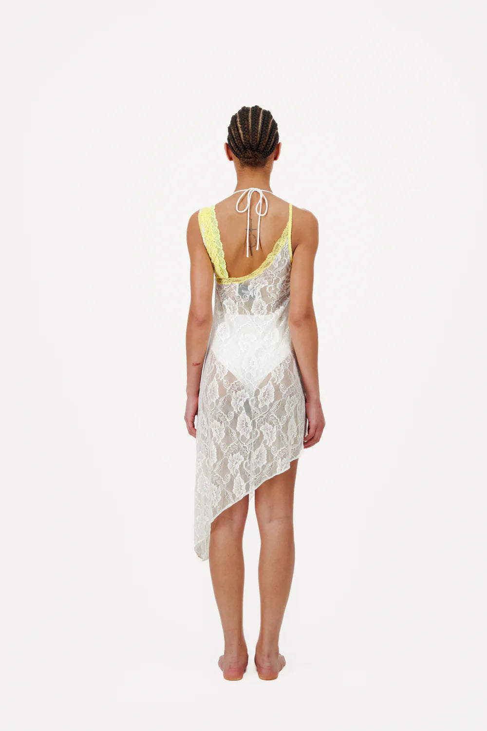ASYMMETRIC SLIP DRESS WITH LACE TRIM