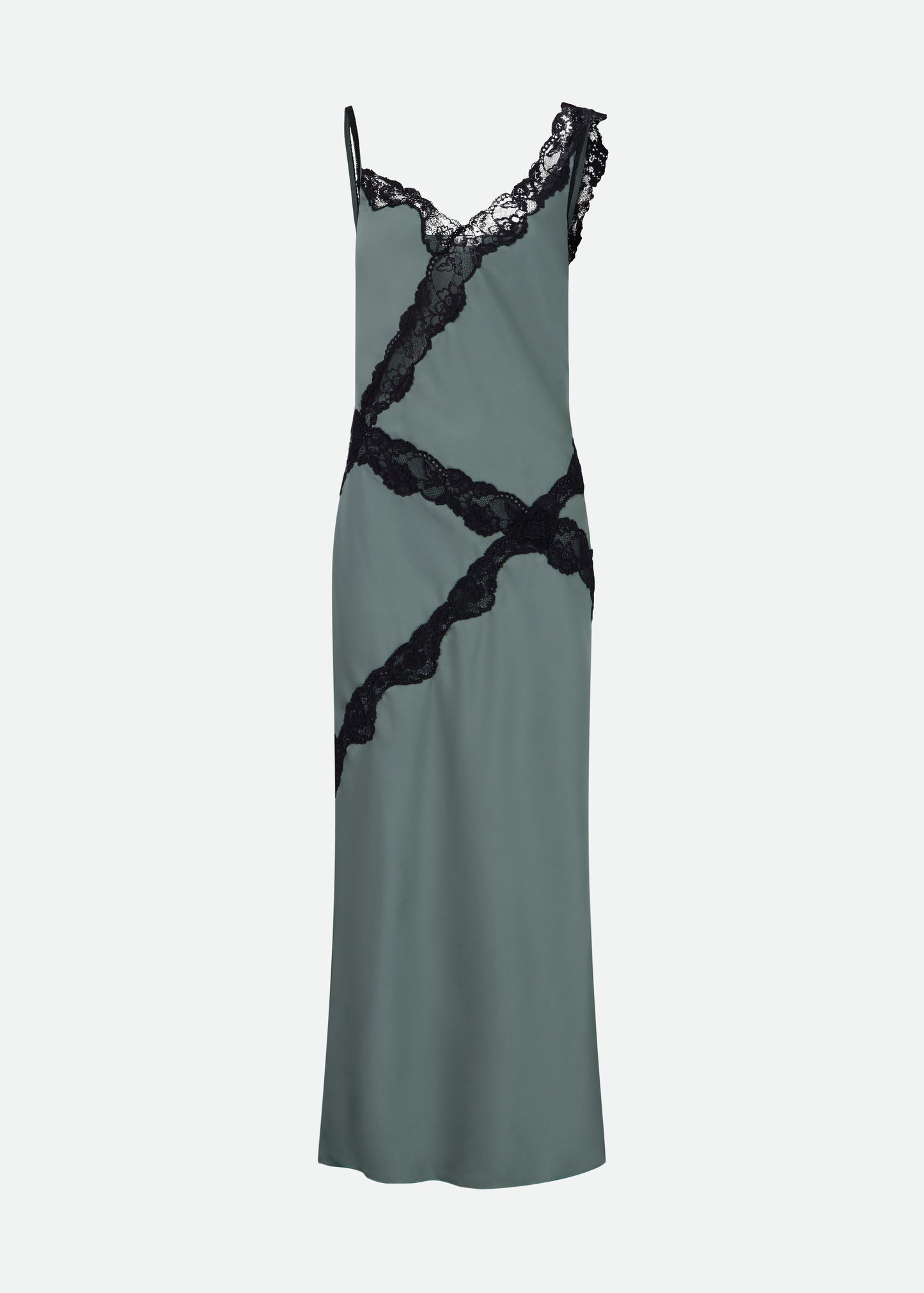 BIAS SHIFT MIDI DRESS W/LACE DETAILING - Sold Out