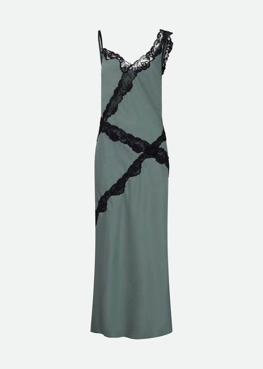 BIAS SHIFT MIDI DRESS W/LACE DETAILING - Sold Out