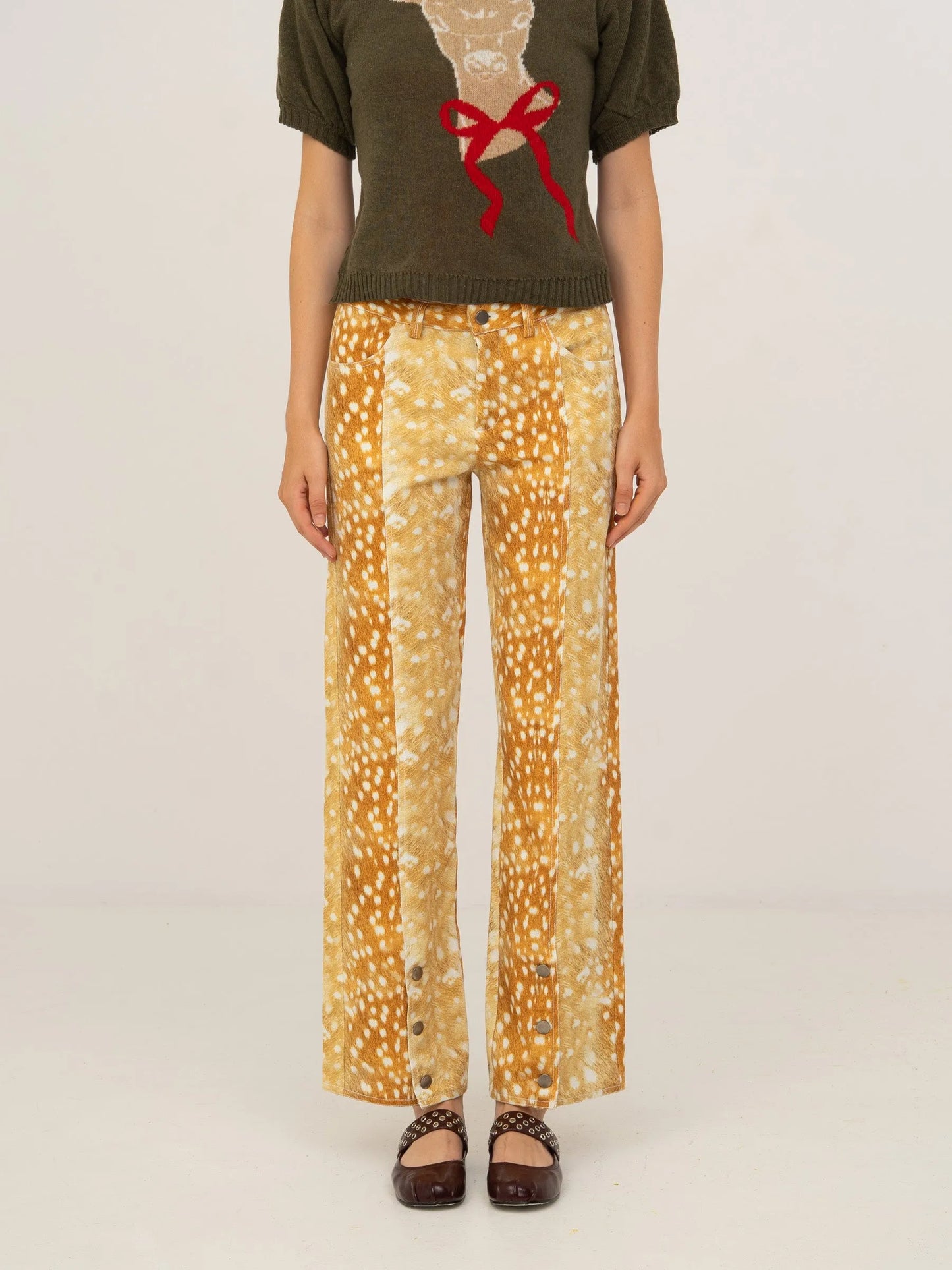 Deer Print Denim Jeans pantalones