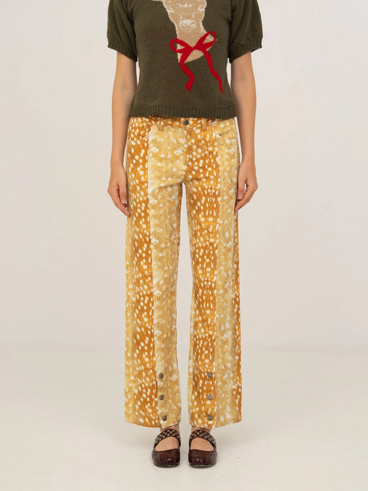 Deer Print Denim Jeans pantalones