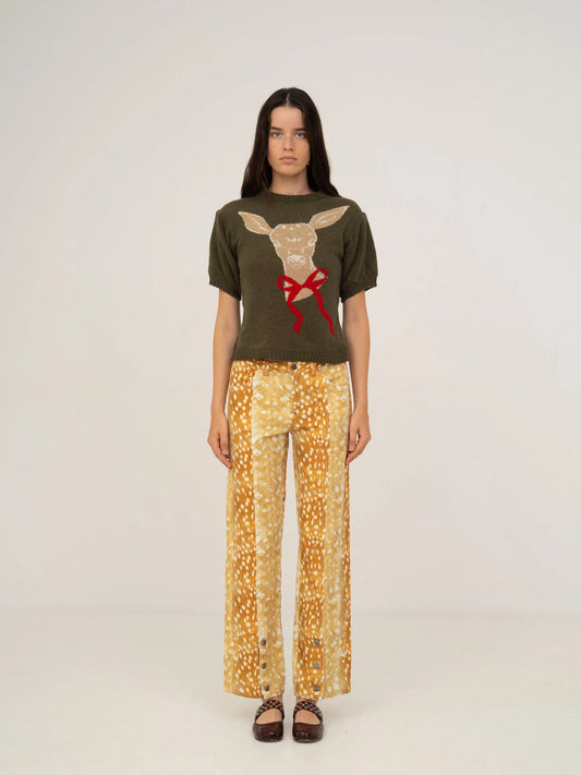 Deer Print Denim Jeans pantalones