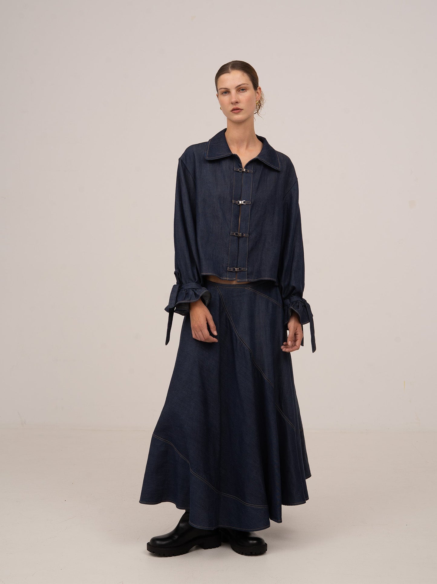 Denim Overpass Blue Midi Skirt