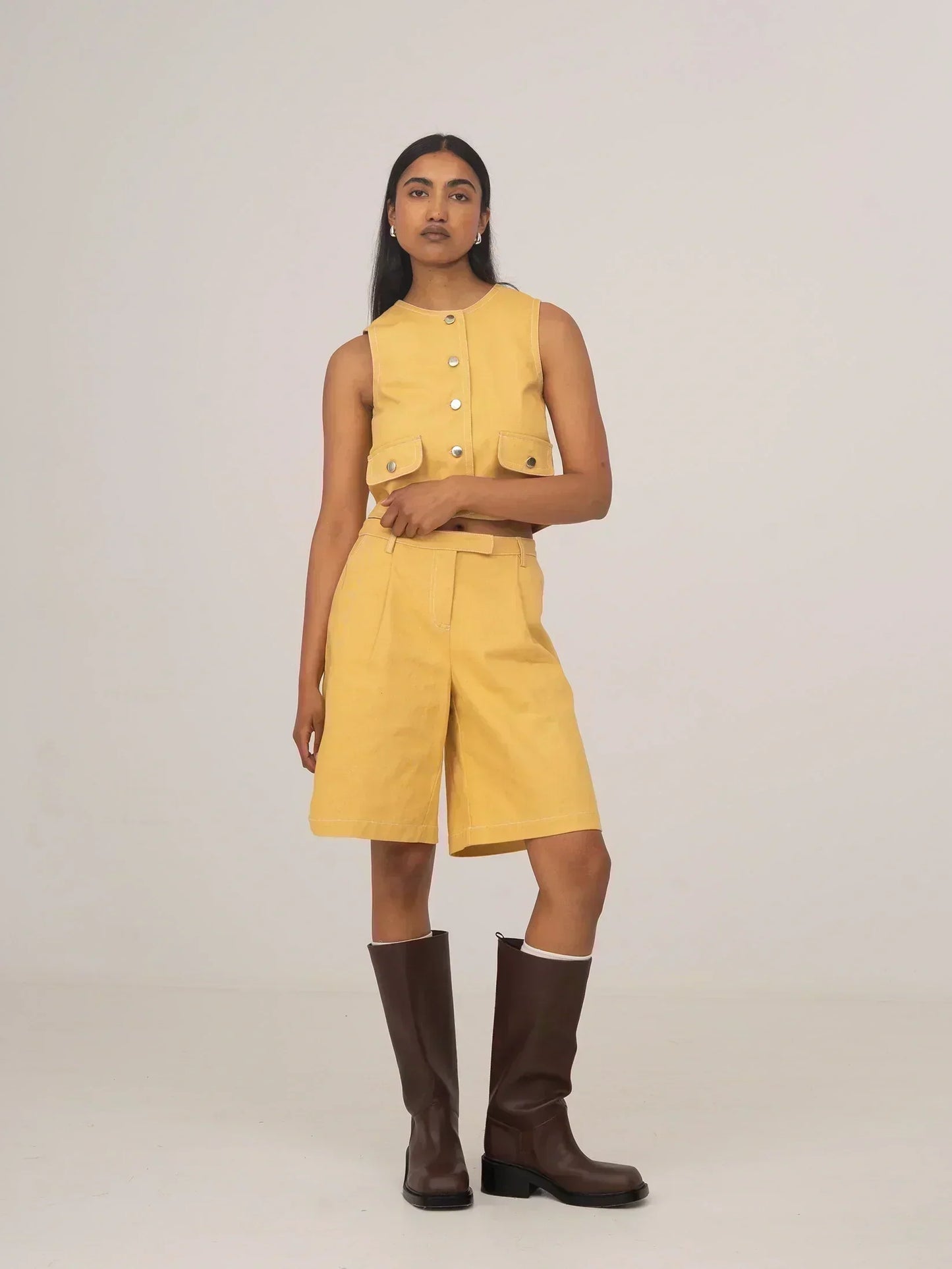 Desk Pale Yellow Denim Bermudas