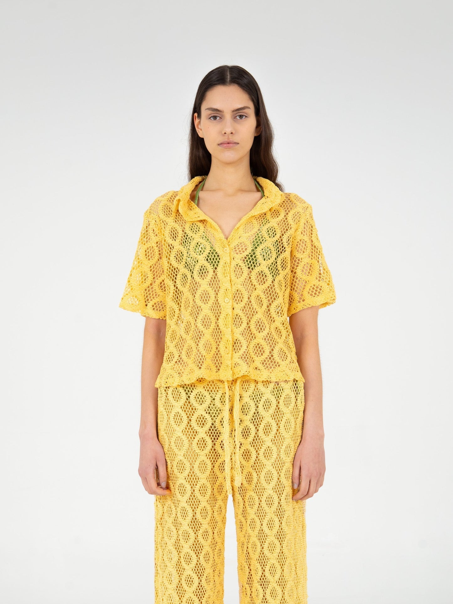 Dexter Yellow Crochet Shirt top