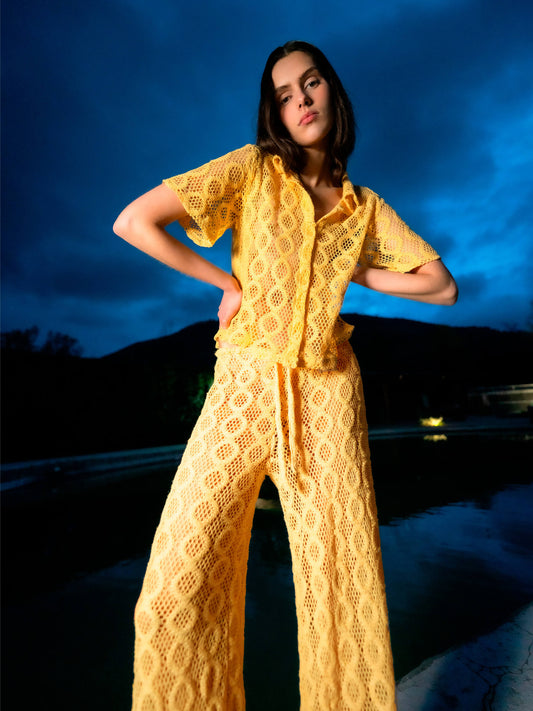 Dexter Yellow Crochet Shirt top