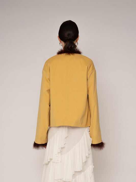 Dorée Mustard Feather Jacket chaqueta