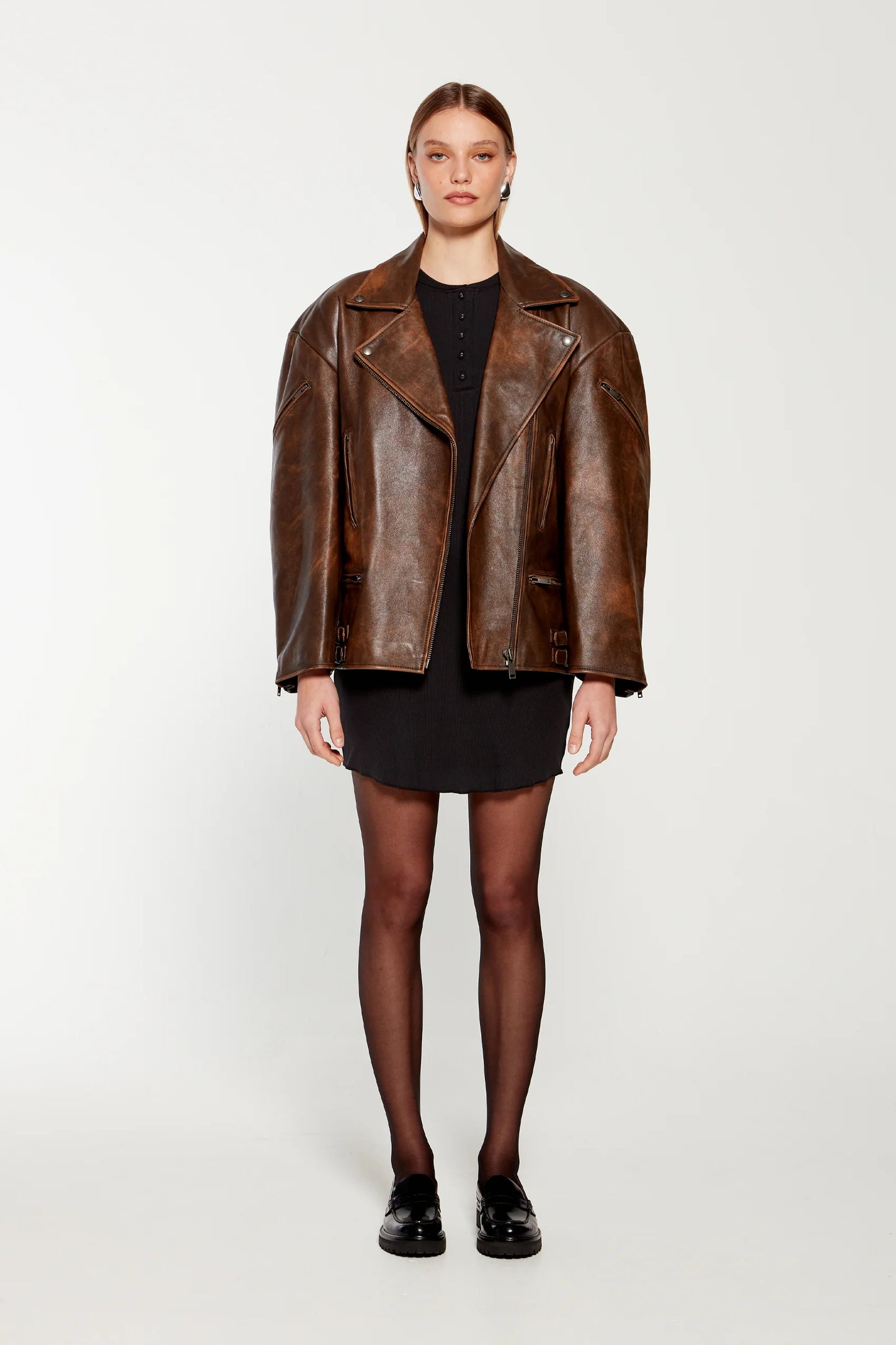 SAMANTHA DISTRESSED LEATHER BIKER JACKET