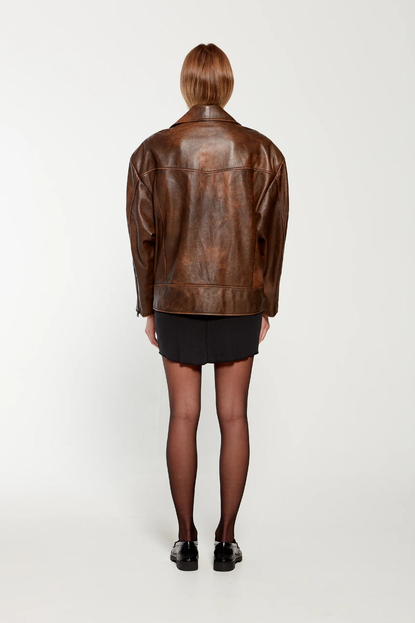SAMANTHA DISTRESSED LEATHER BIKER JACKET