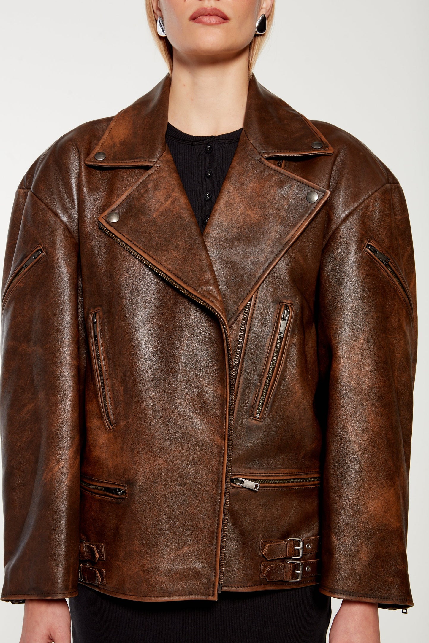 SAMANTHA DISTRESSED LEATHER BIKER JACKET