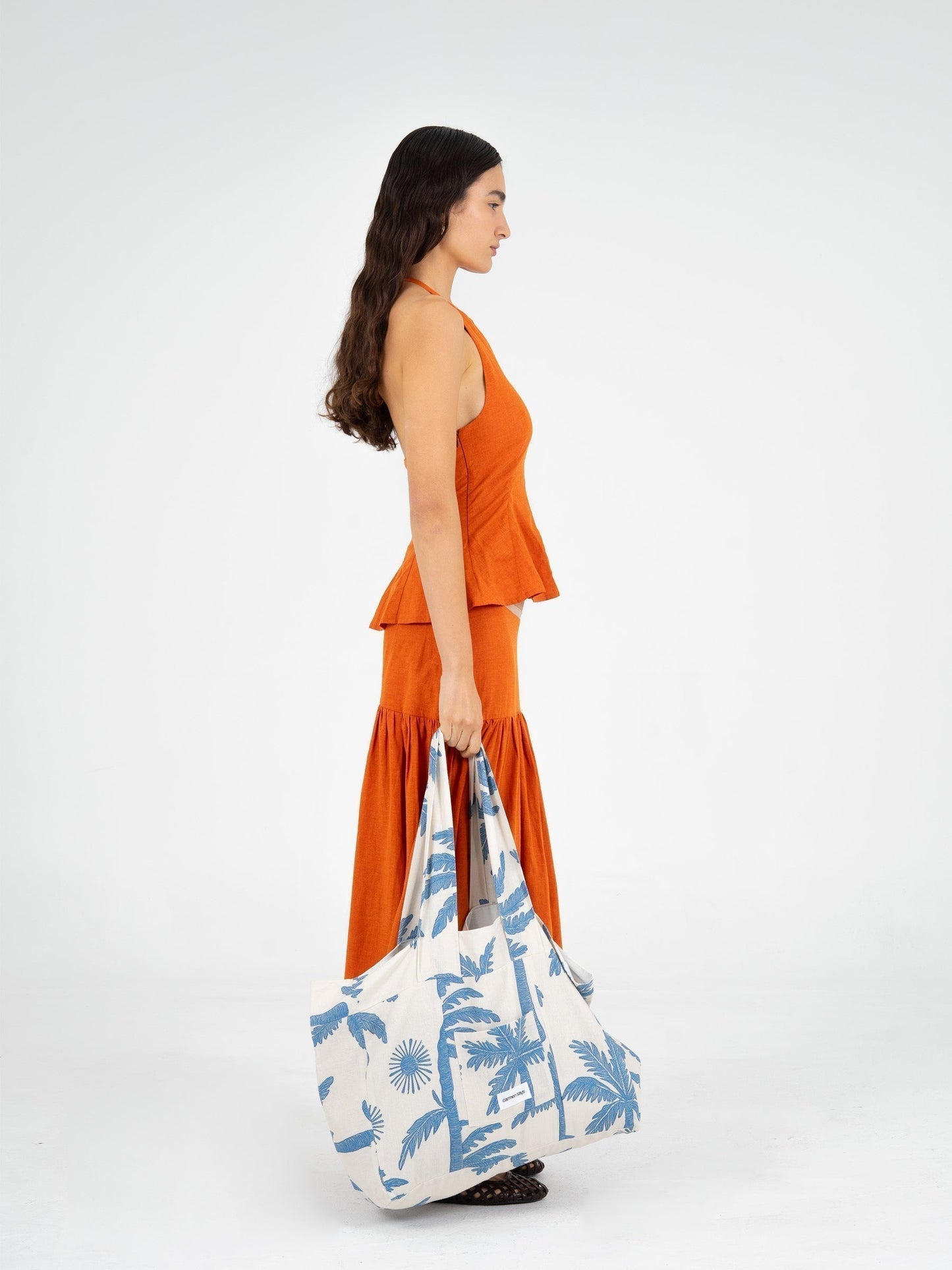 Elios Palm-Printed Linen Beach Bag accesorios