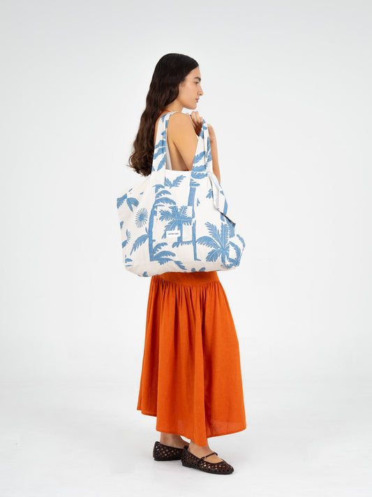 Elios Palm-Printed Linen Beach Bag accesorios