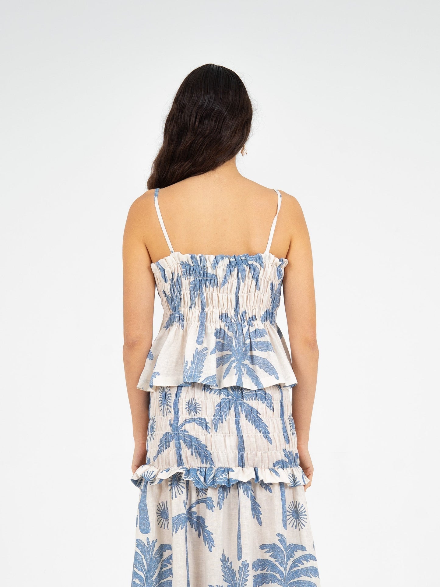 Elios Palm-Printed Smocked Top top