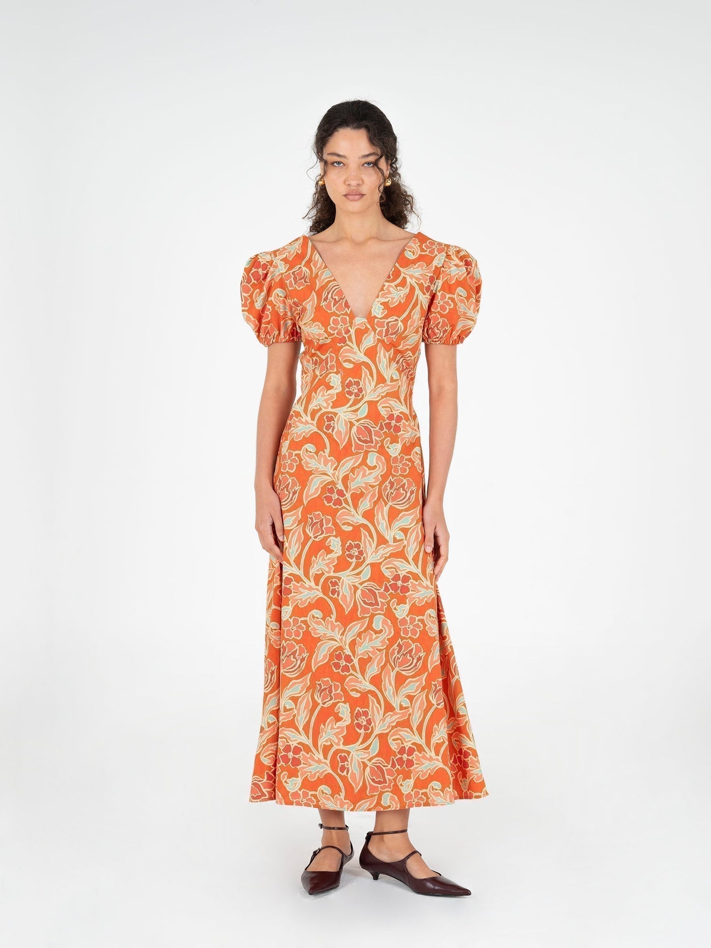 Eros Orange Floral Print Dress vestidos