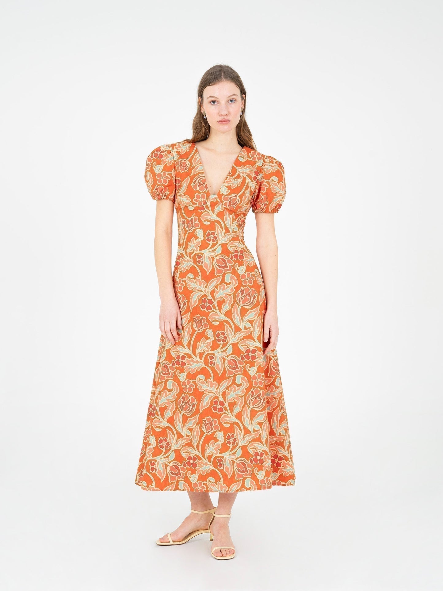 Eros Orange Floral Print Dress vestidos