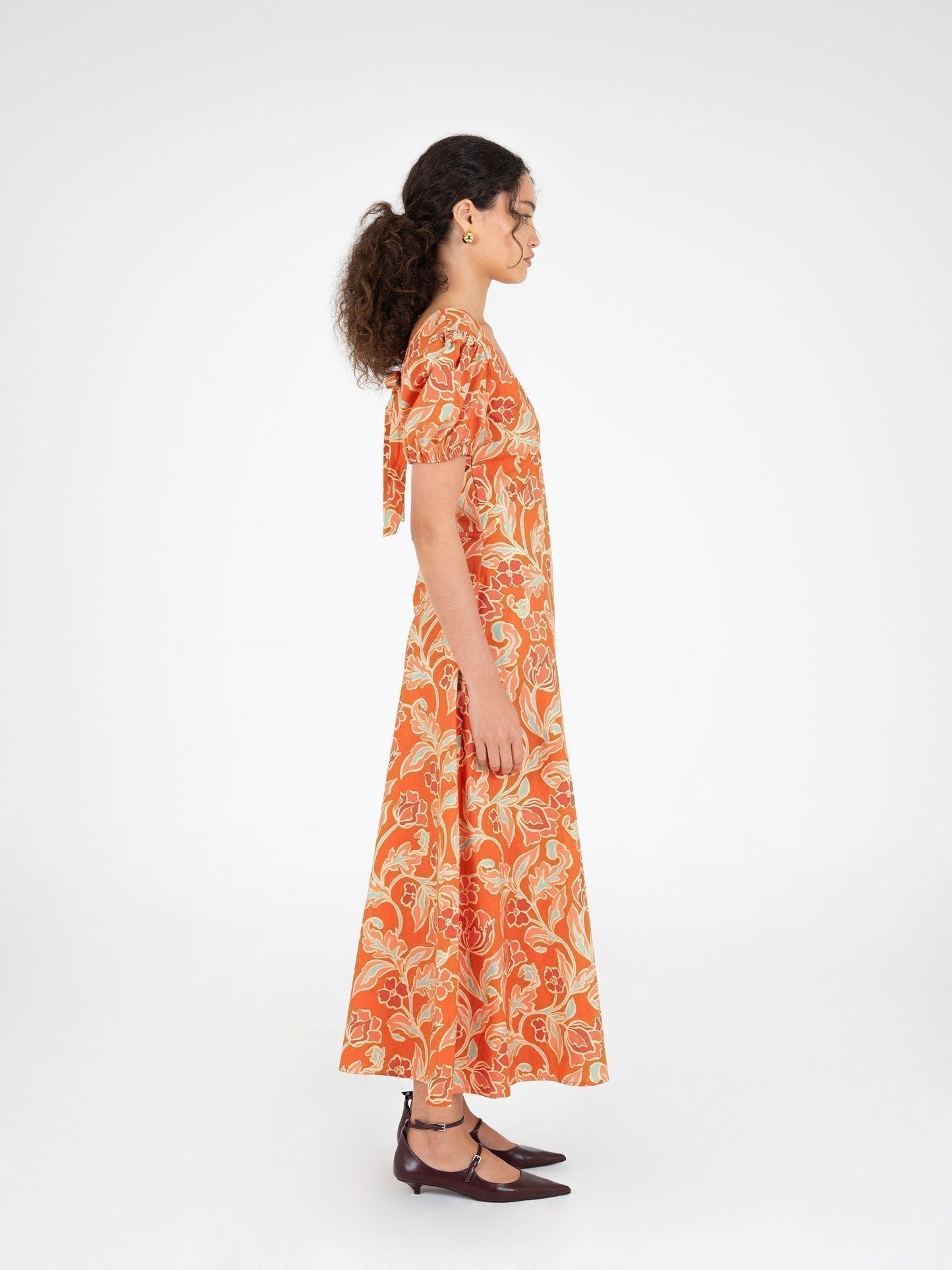 Eros Orange Floral Print Dress vestidos