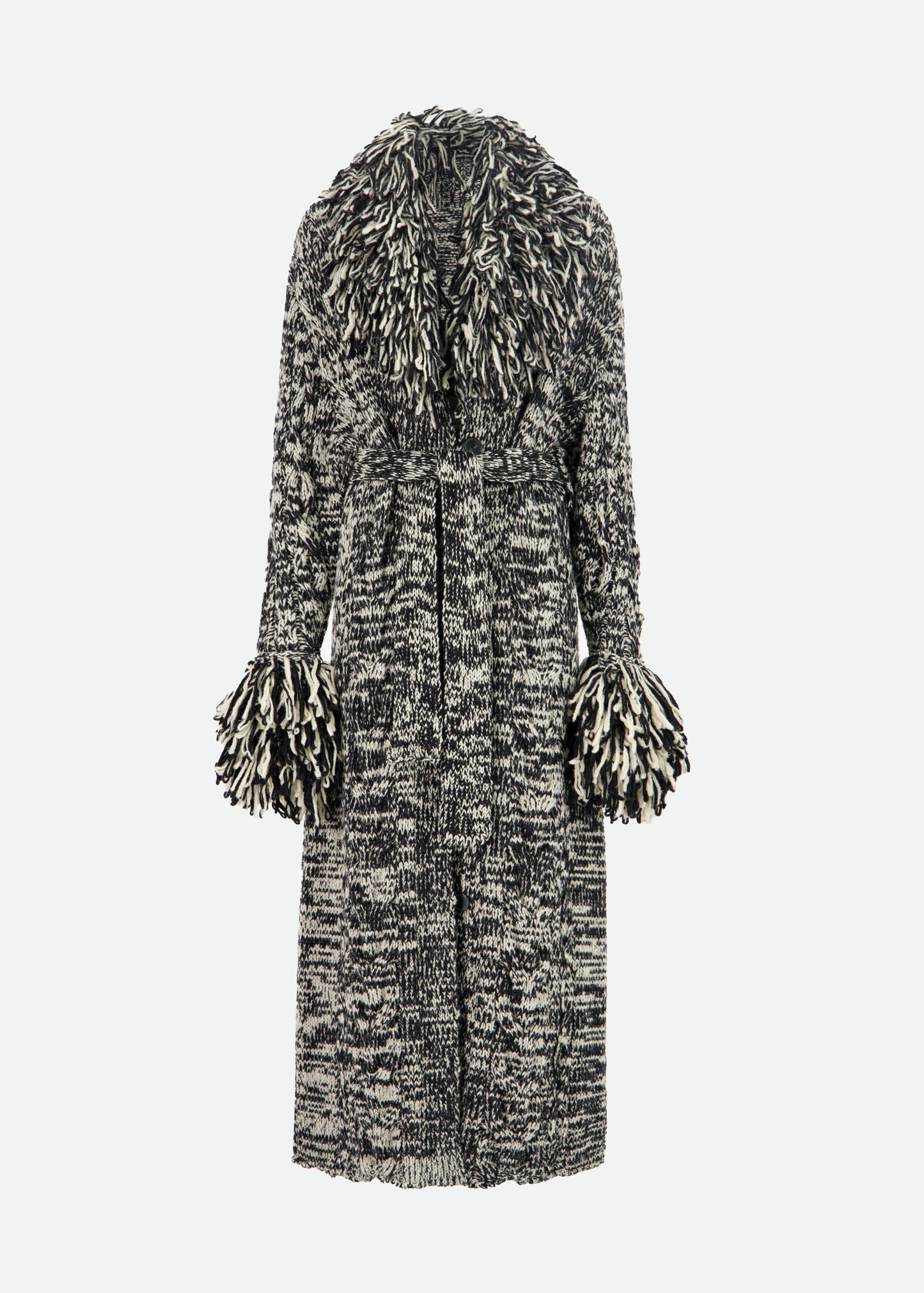 Vaillant long textured knit dress coat with ruffled cuffs 
