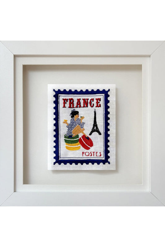 France Inspired Embroidered Postage Stamp