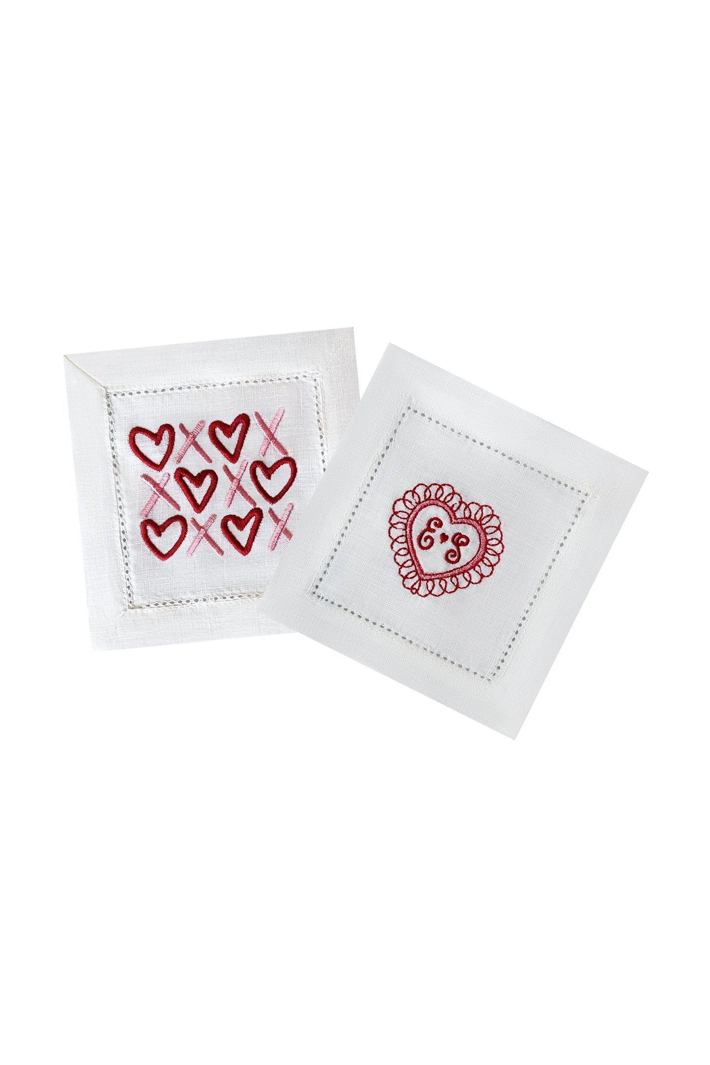 Heart & Kisses Embroidered Cocktail Napkins | Set of 2 designs