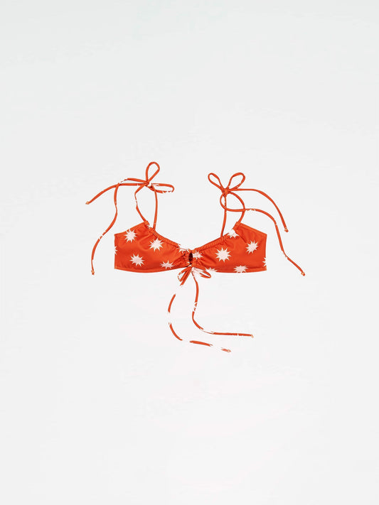 Illusion Sun-Printed Red Bikini Top accesorios