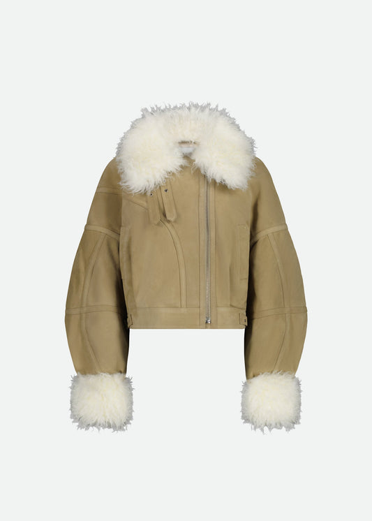 Vaillant oversized suede aviator bomber jacket in brushed goat leather