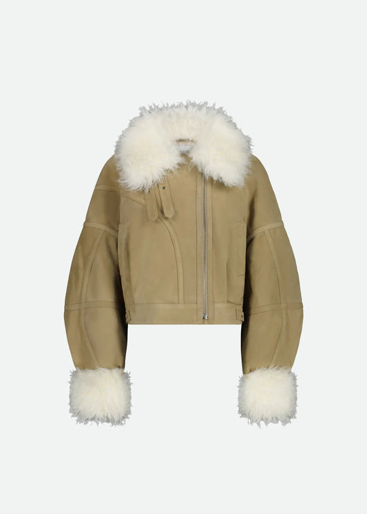 SIGNATURE PUFFY AVIATOR JACKET W/SHEARLING TRIM