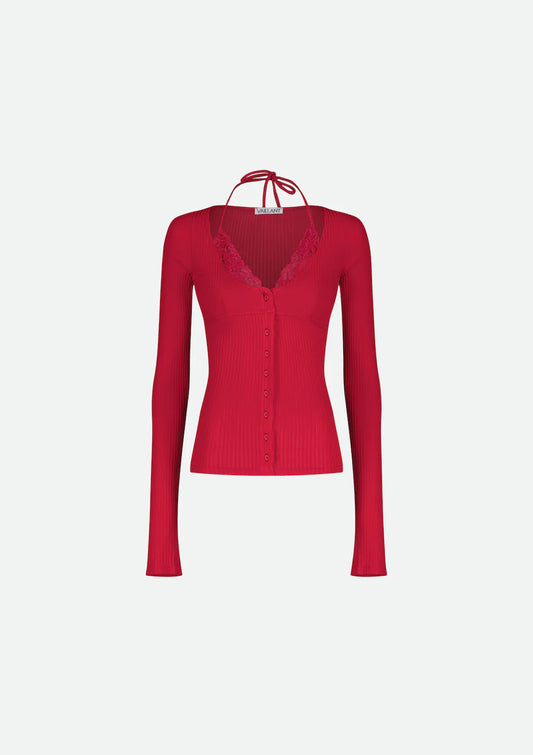 RIBBED JERSEY CARDIGAN WITH BUILT-IN BRA TOP