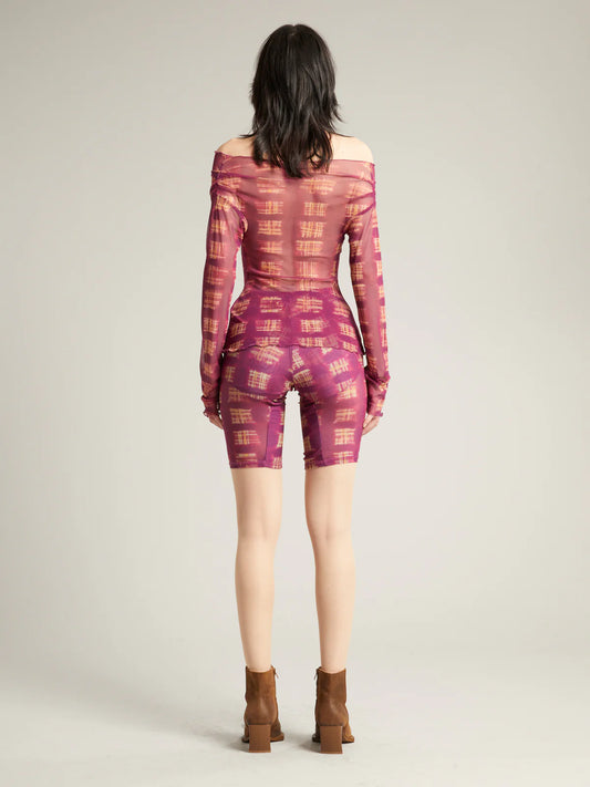 LENA SHORTS ACID PLAID PURPLE
