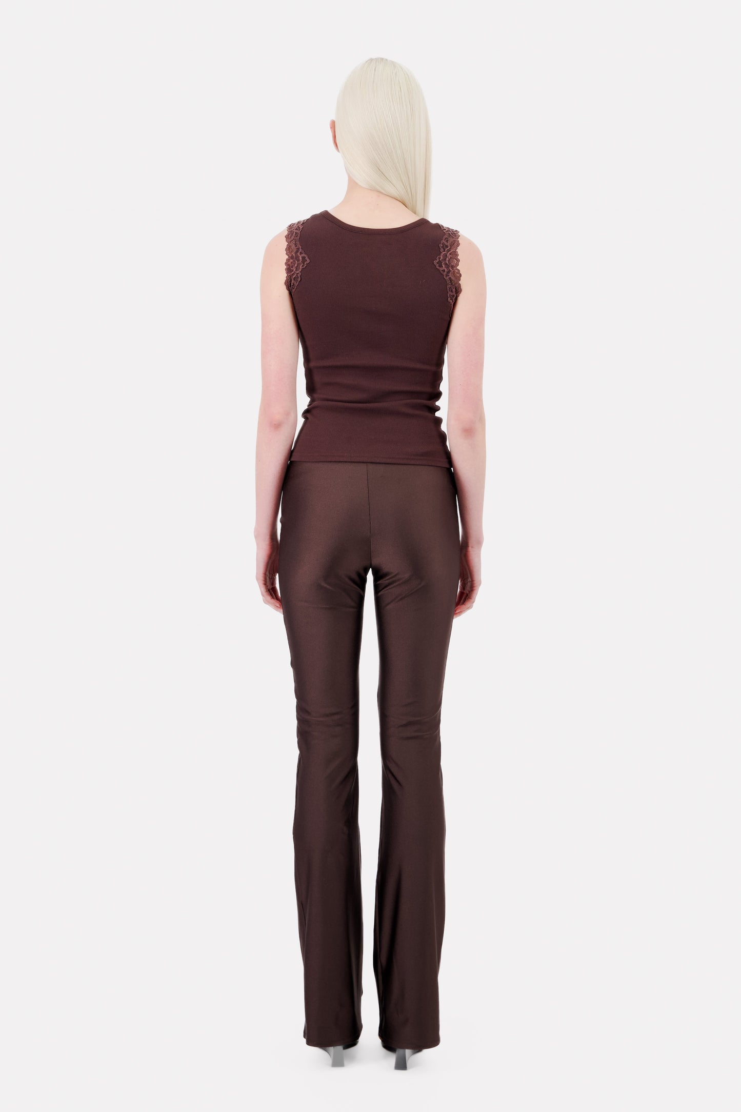 SIGNATURE JERSEY LEGGINGS CHOCOLATE WITH LACE WAISTBAND - 2 LEFT
