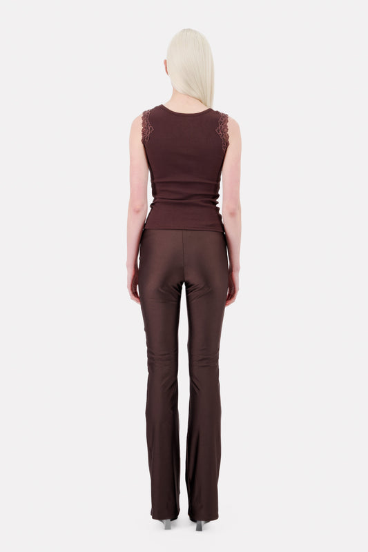 SIGNATURE JERSEY LEGGINGS CHOCOLATE WITH LACE WAISTBAND - 2 LEFT