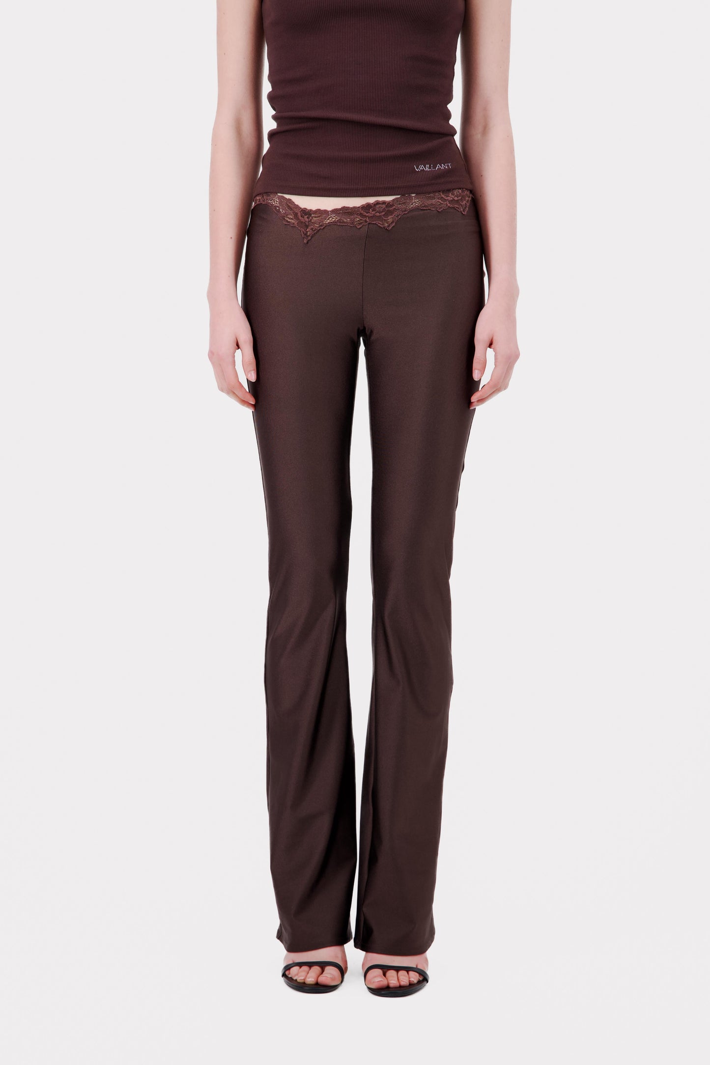 SIGNATURE JERSEY LEGGINGS CHOCOLATE WITH LACE WAISTBAND - 2 LEFT