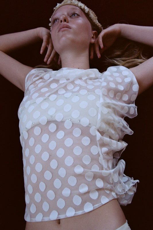 ZEHRA TOP - WHITE POLKA