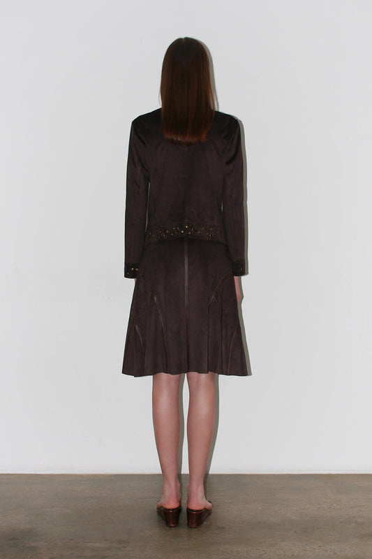 Back view of the Bella Brown Jacket – clean structure with minimal seams and elegant finish.
