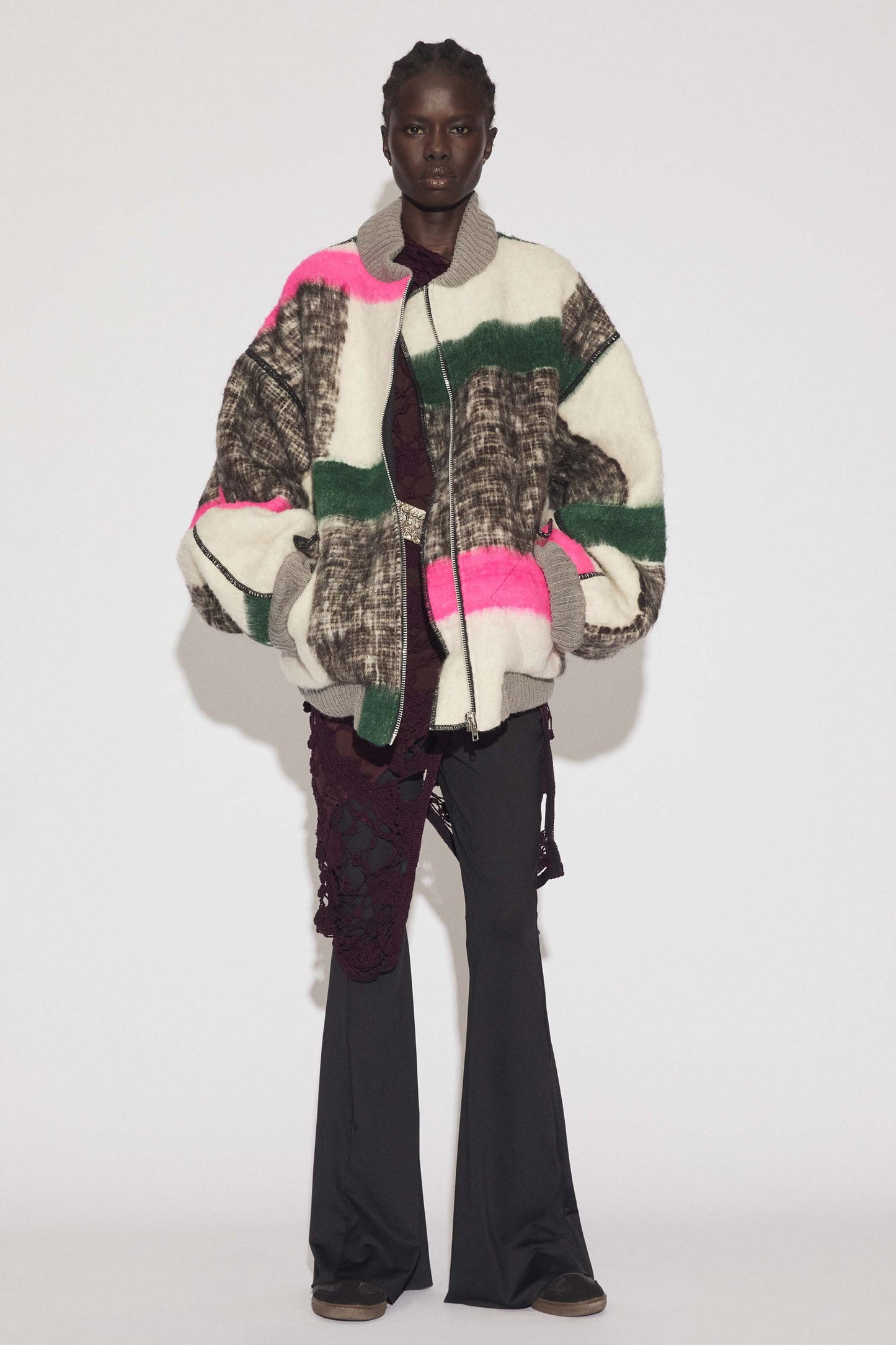 Momostenango Pink Noise Stripe Bomber Jacket