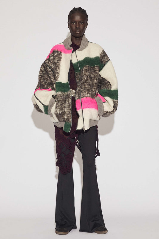 Momostenango Pink Noise Stripe Bomber Jacket