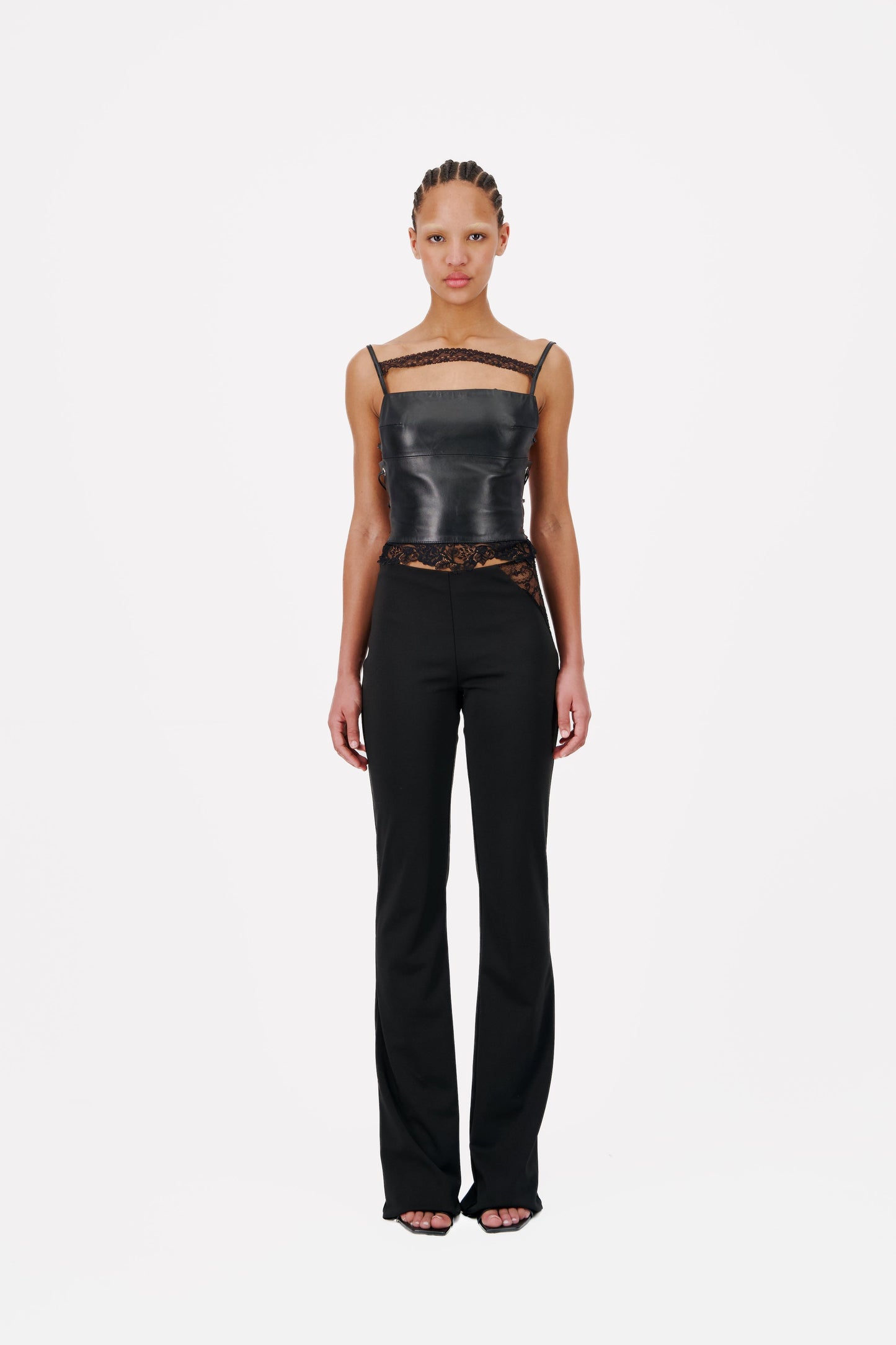 FLARED LEG LEGGINGS WITH LACE HIP CUTOUT