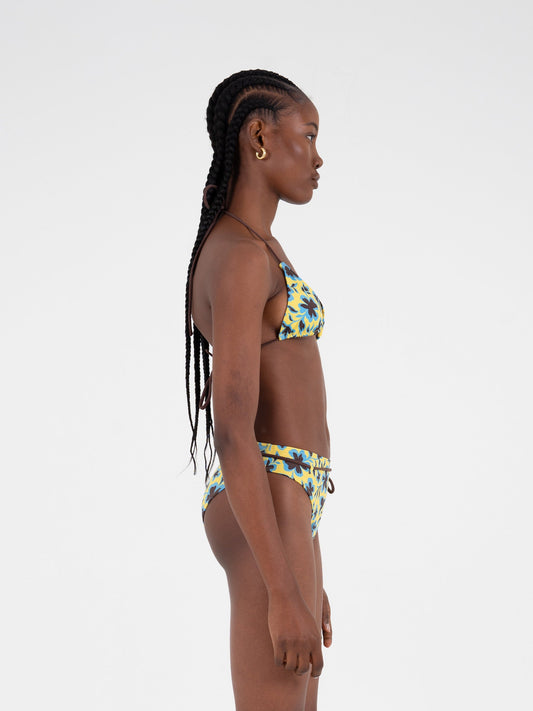 Lagoon Yellow Floral Print Bikini Top Bañador