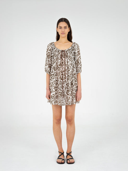 Lake Brown Flower Print Dress vestidos