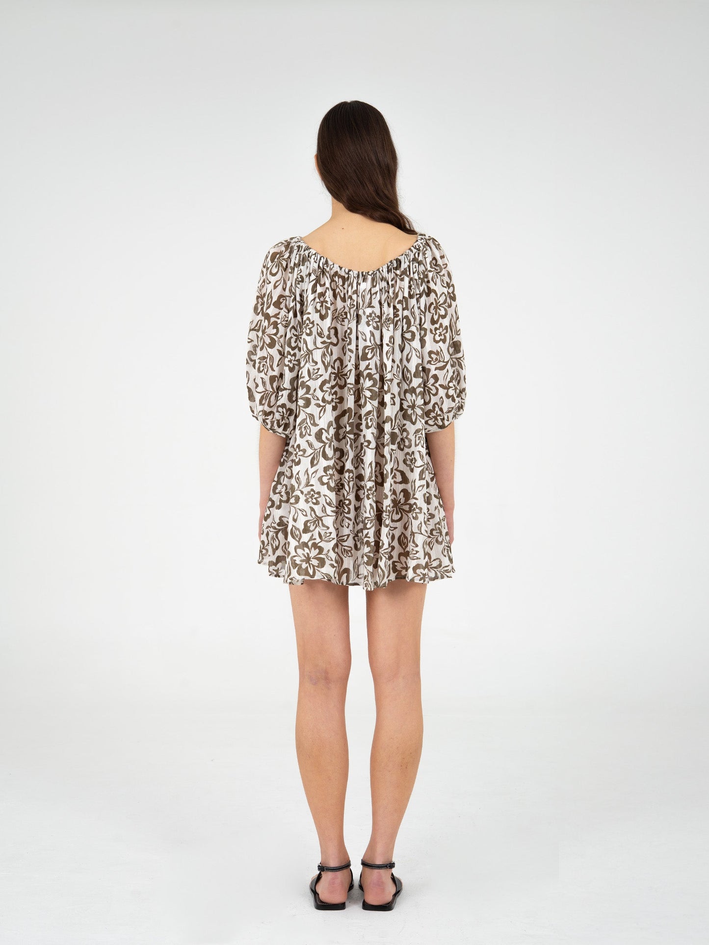 Lake Brown Flower Print Dress vestidos