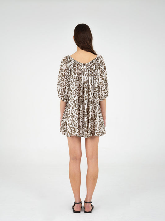 Lake Brown Flower Print Dress vestidos