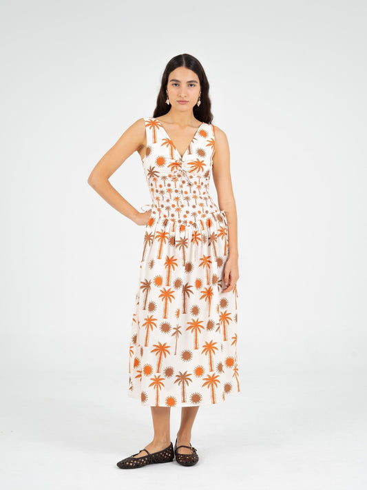 Leora Palm-Printed Dress vestidos