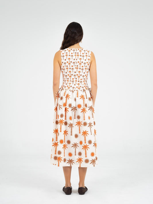 Leora Palm-Printed Dress vestidos