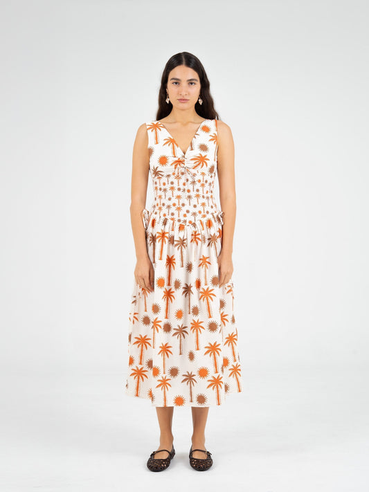 Leora Palm-Printed Dress vestidos