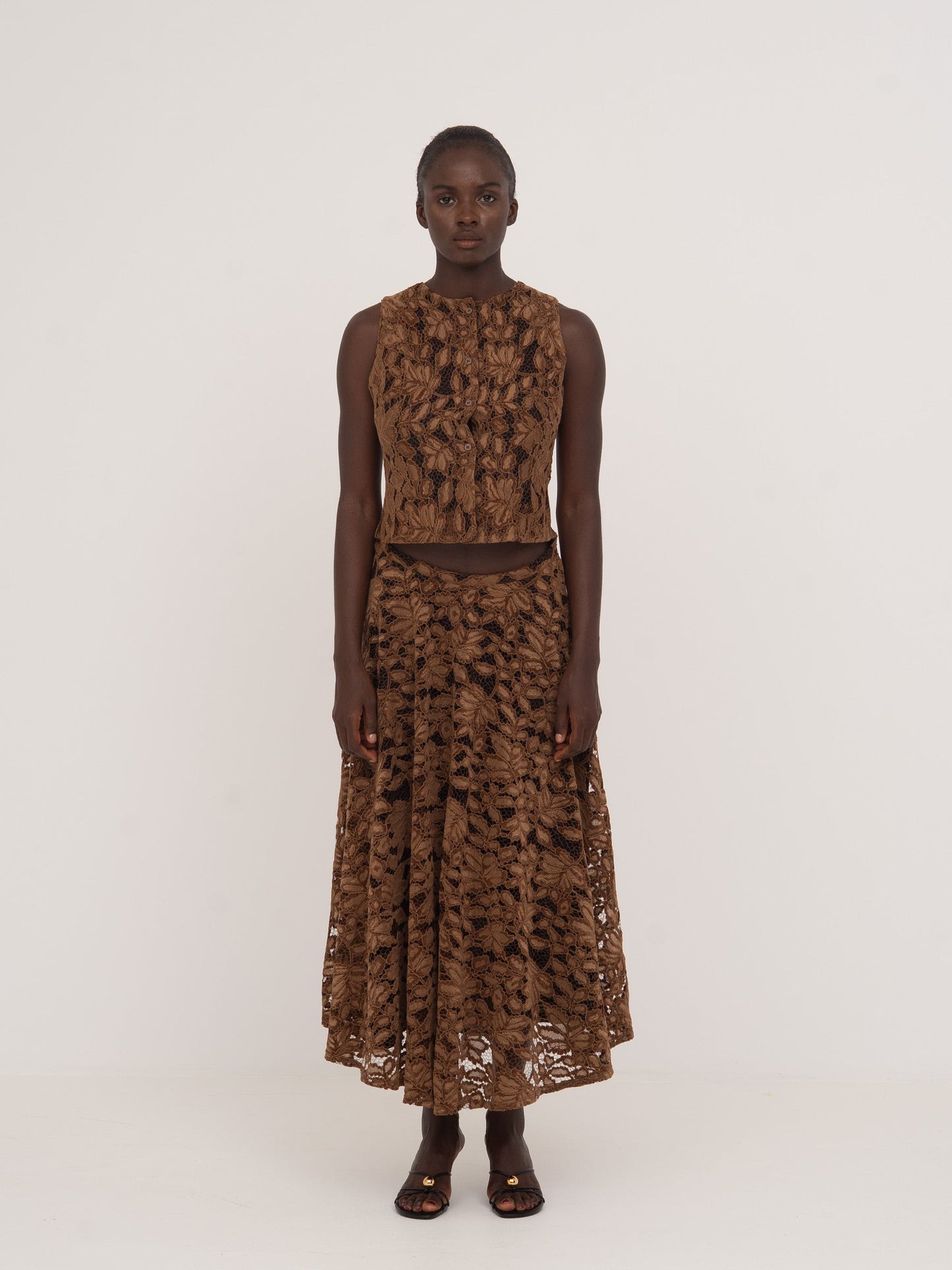 Lovers Brown Velvet Lace Occasion Skirt falda