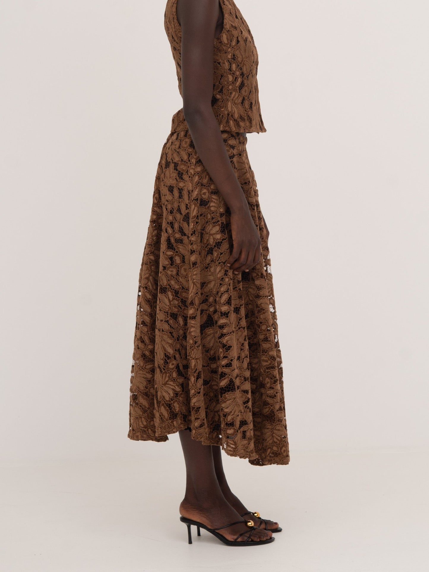 Lovers Brown Velvet Lace Occasion Skirt falda