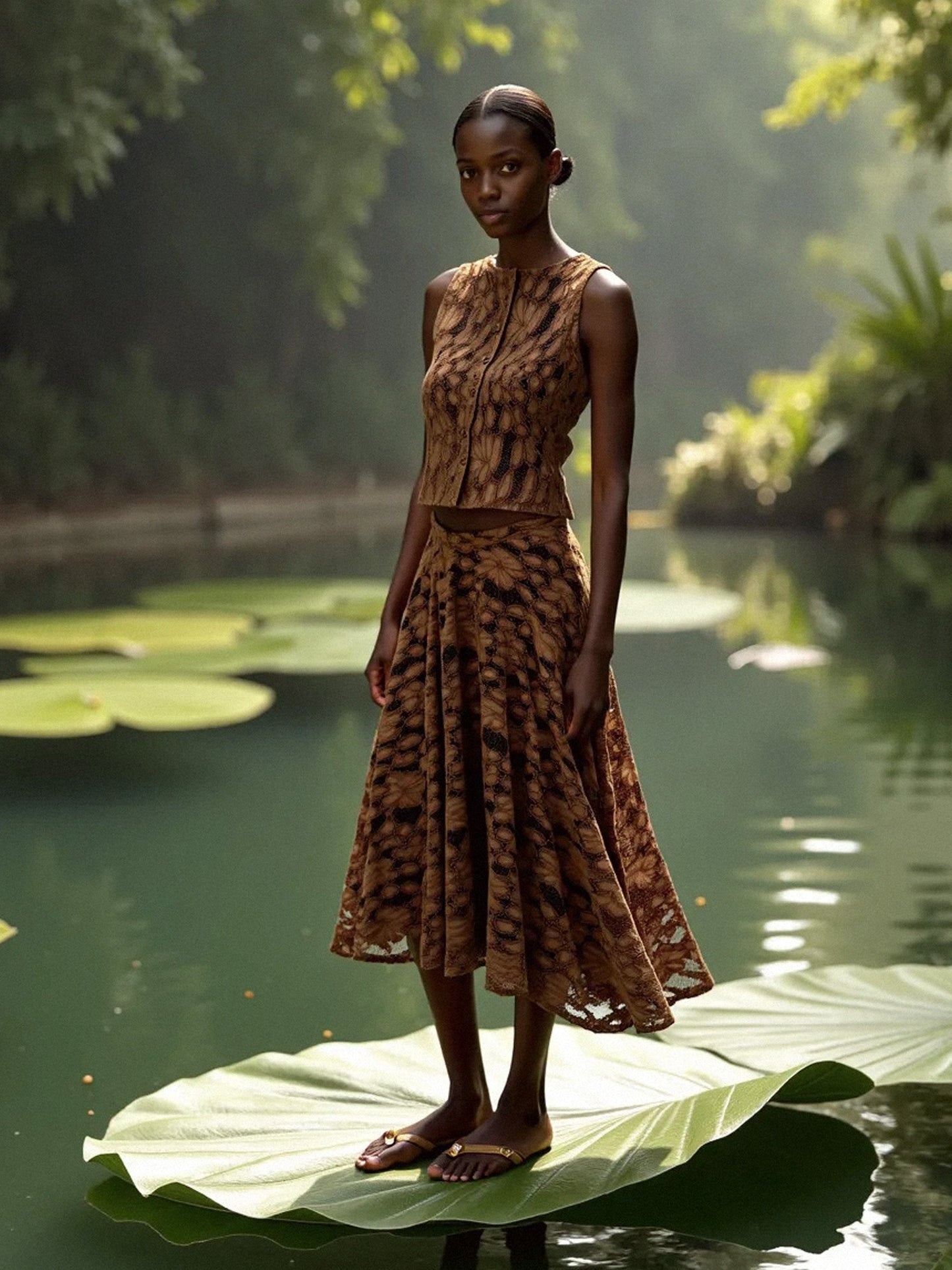 Lovers Brown Velvet Lace Occasion Skirt falda
