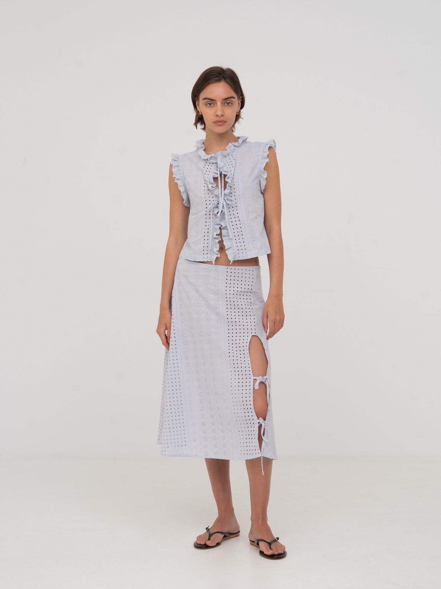 Lumora Blue Broderie Vest top