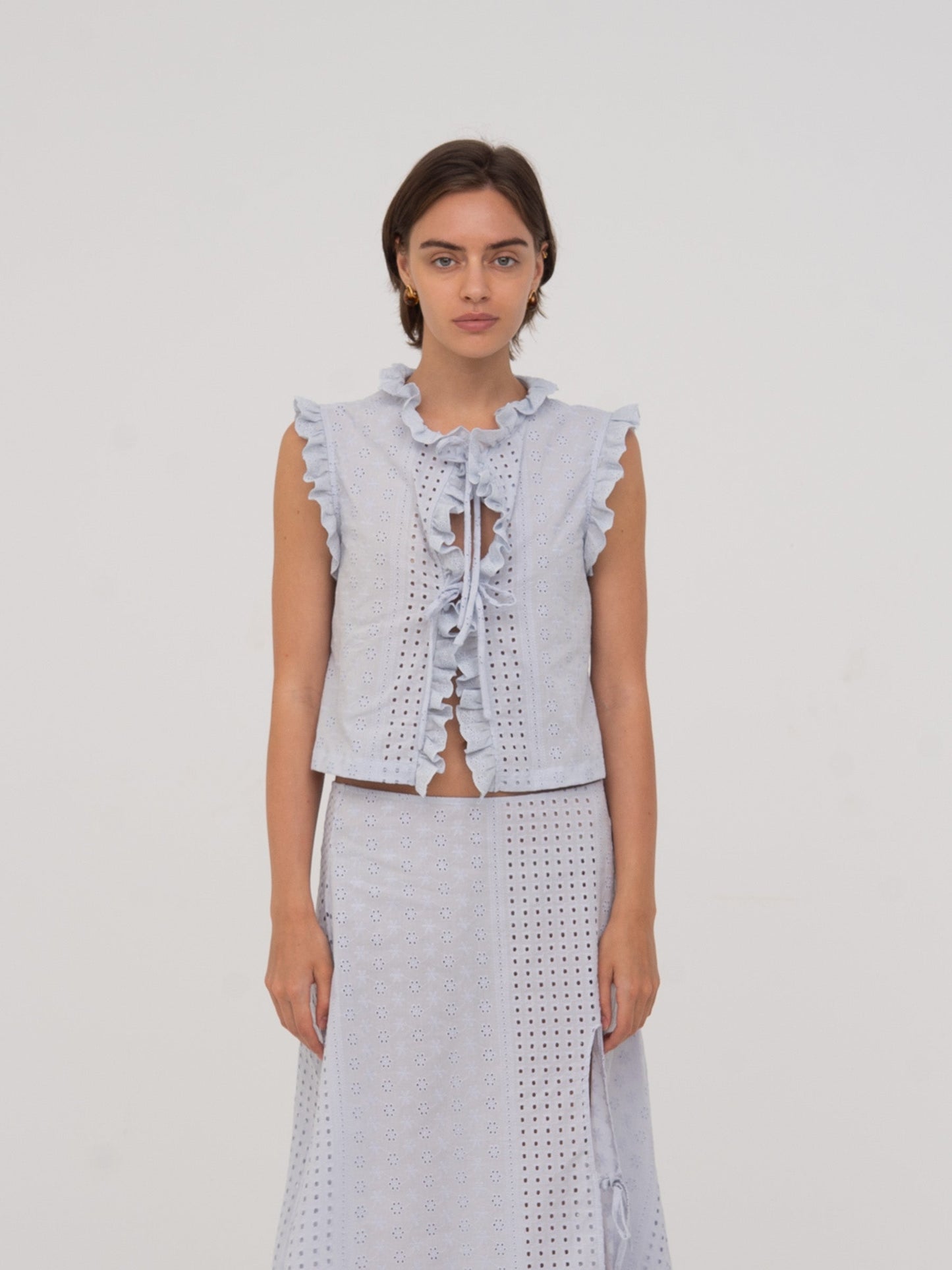 Lumora Blue Broderie Vest top