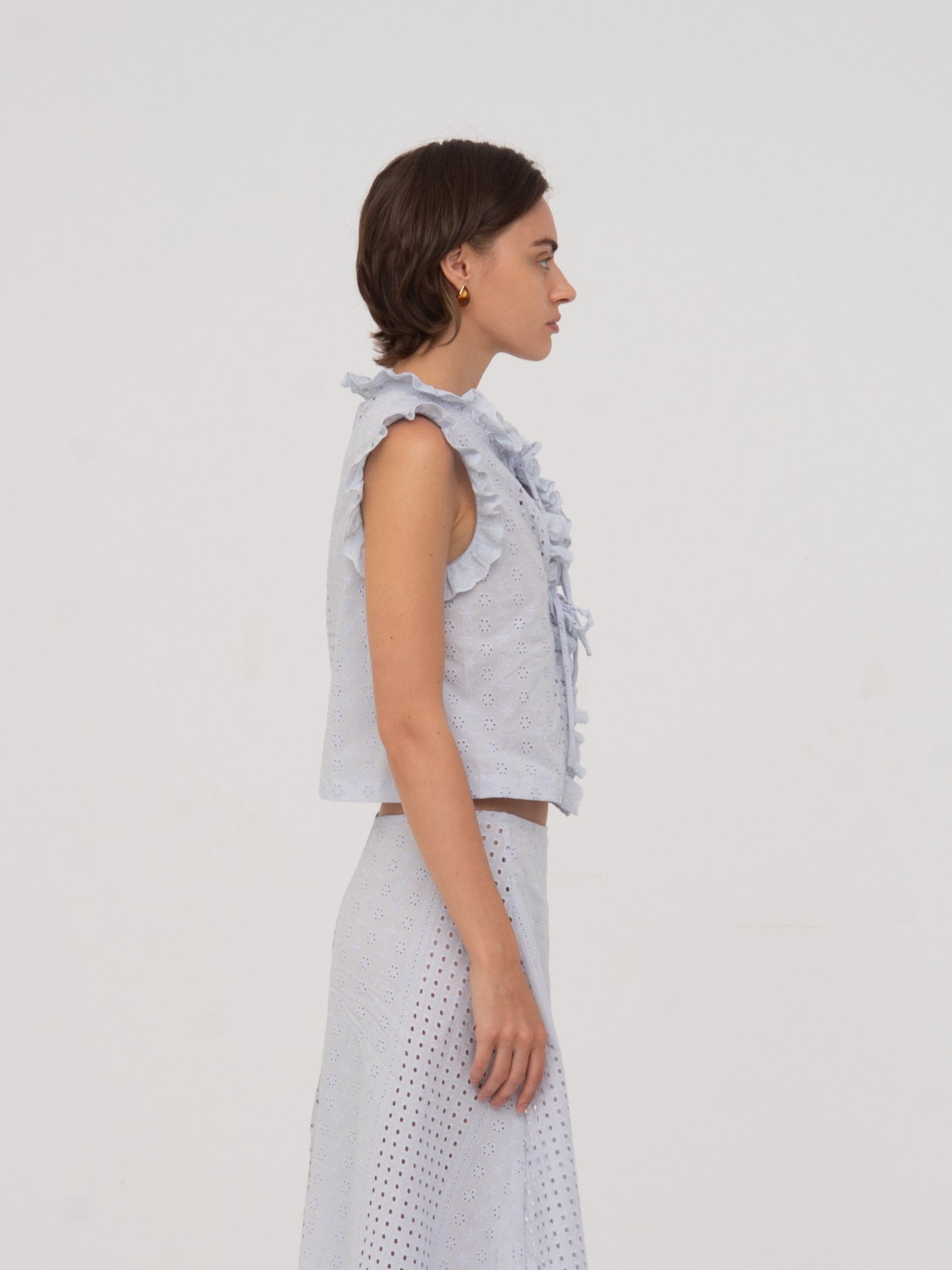 Lumora Blue Broderie Vest top